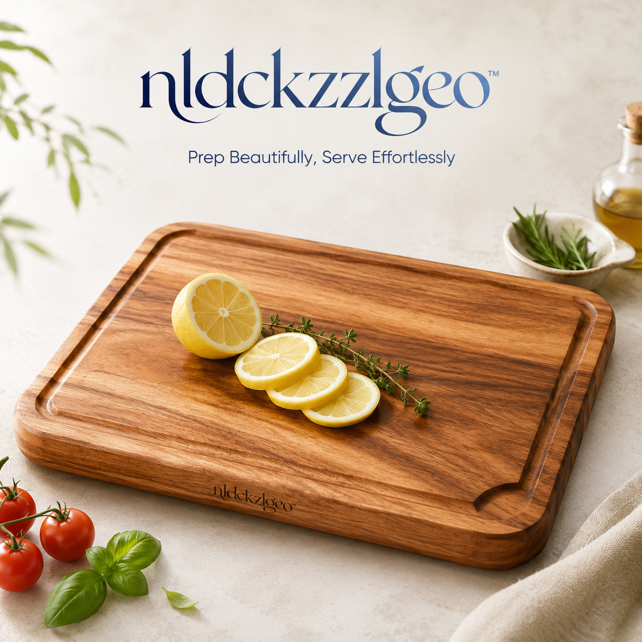 nldckzlgeo™ Acacia Wood Cutting Board, Non-Slip Chopping Board with Juice Groove