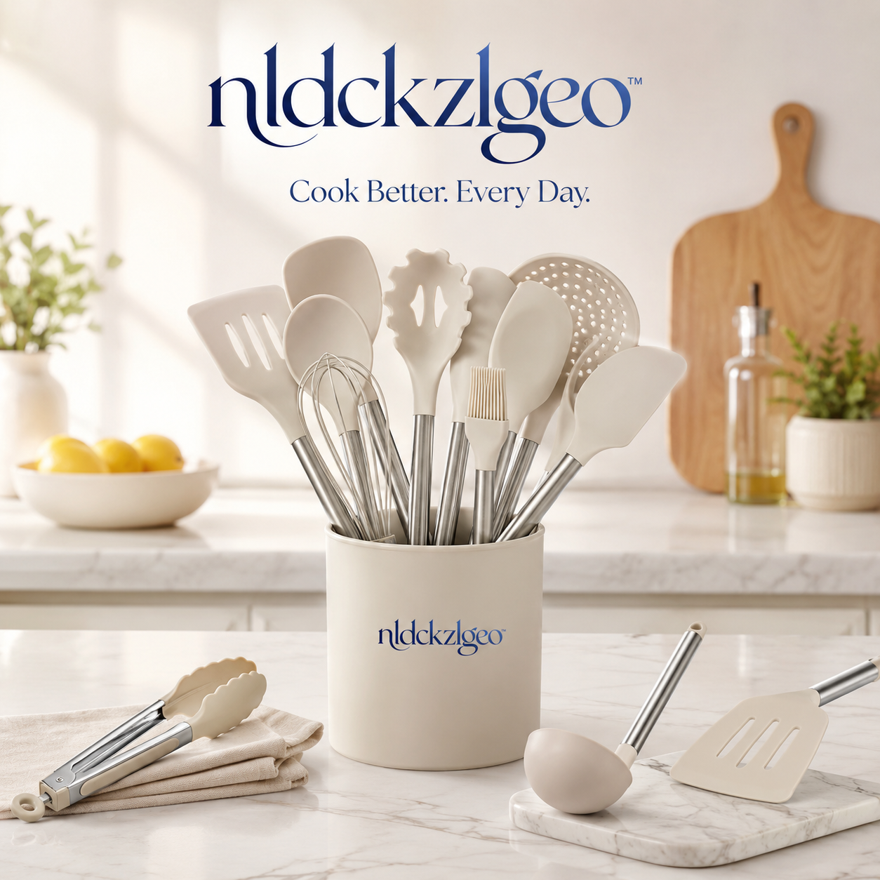 nldckzlgeo™ Silicone Cooking Utensil Set, Nonstick Kitchen Tools with Stainless Steel Handles