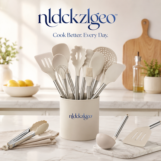 nldckzlgeo™ Silicone Cooking Utensil Set, Nonstick Kitchen Tools with Stainless Steel Handles