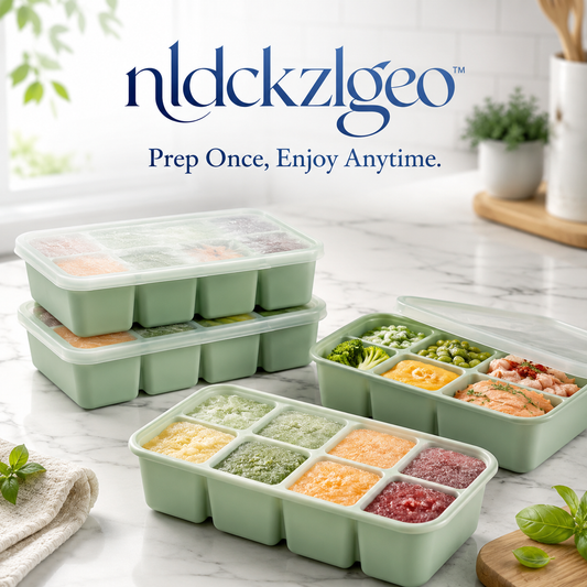 nldckzlgeo™ Silicone Freezer Tray Set, Portion-Control Meal Prep Cubes with Lids